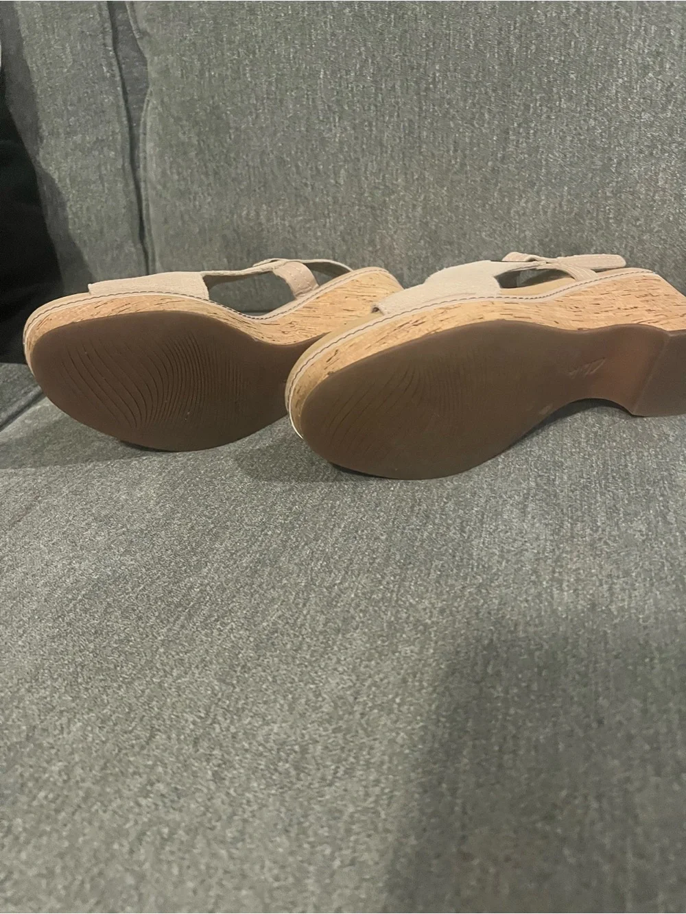 Clarks Beige Suede Open-Toe Wedge Sandal
